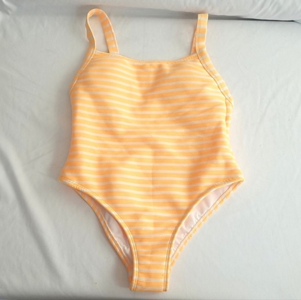 Xhilaration Ribbed Stripes One Piece Swimsuit Orange White Size Medium